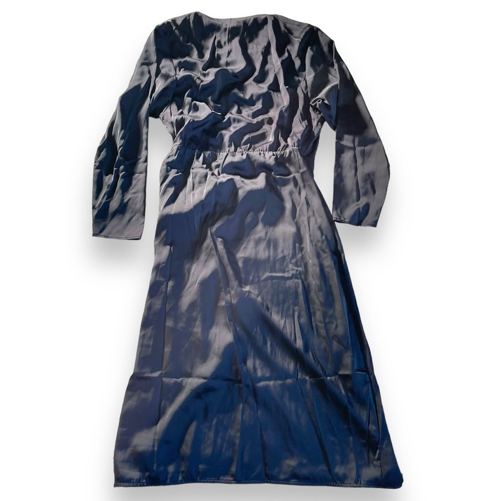 NWT H&M Satin Maxi Wrap Front Long Sleeve Oversize Relax Dress Women's Black S - Picture 3 of 12